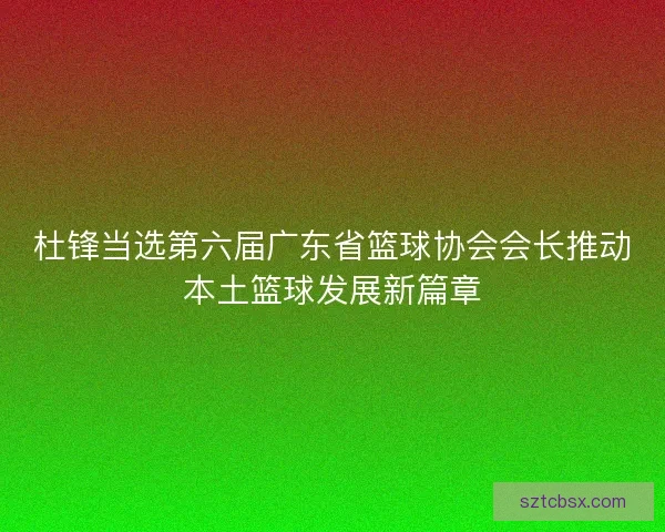 杜锋当选第六届广东省篮球协会会长推动本土篮球发展新篇章